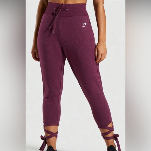 Gymshark Pants - GYMSHARK High Waist Maroon Ballet Wrap Tie Ankle
Cropped Slim Jogger Sweatpants